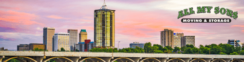 buildings and bridge at dusk near midwest city, ok