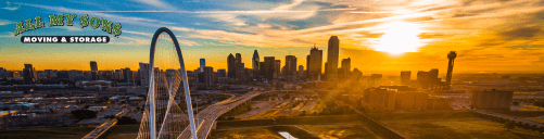 aerial view of dallas city skyline near carrollton, texas at sunset