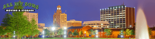 buildings in denton, texas at night