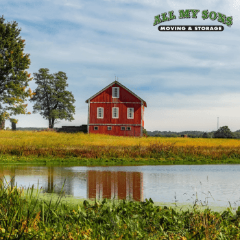 red barn near a pond on a farm property in gahanna, oh