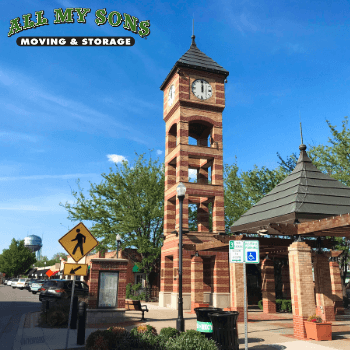 A clock tower in Overland Park, Kansas.