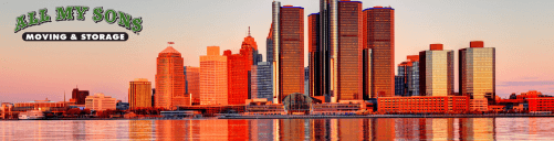 detroit city skyline near oak park, michigan, at sunrise