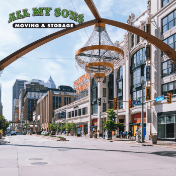 chandelier installation on a street in downtown cincinnati