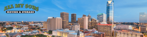 aerial view of oklahoma city skyline at dusk