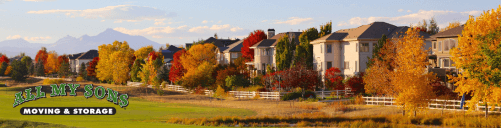 row of houses and colorful trees during fall in broomfield, colorado