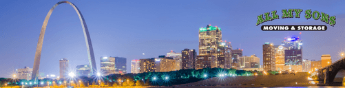 st. louis arch and skyline lit up at night