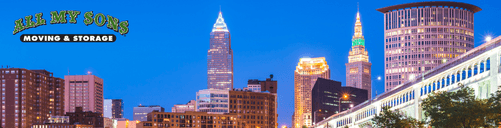 cleveland city buildings lit up at night