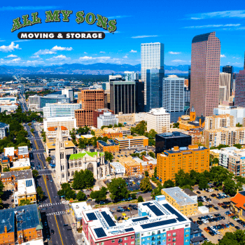 aerial view of denver city skyline