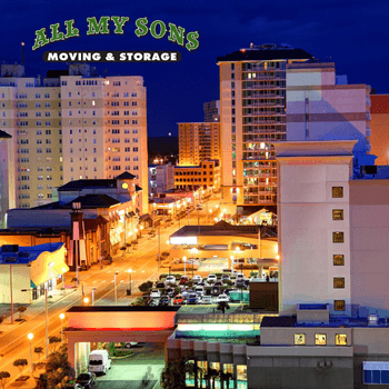 main street of virginia beach lit up at night