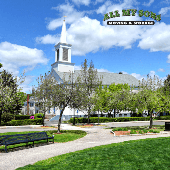 a white church on a spring day in stoneham