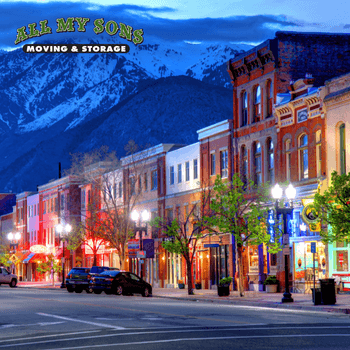 layton, utah main street buildings lit up at night